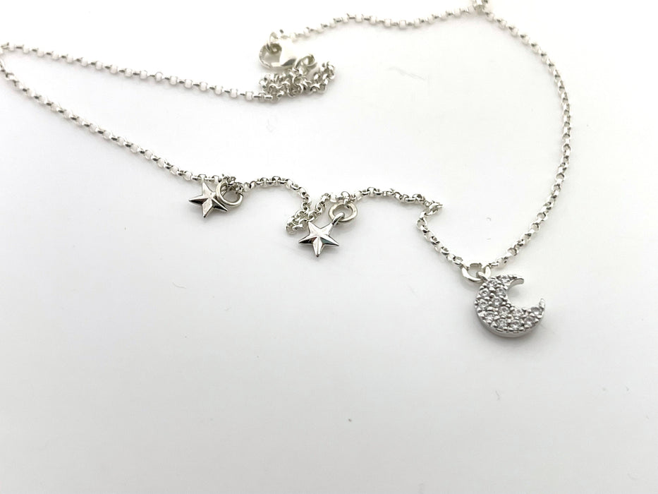 Sterling Silver CZ Crescent Moon Necklace