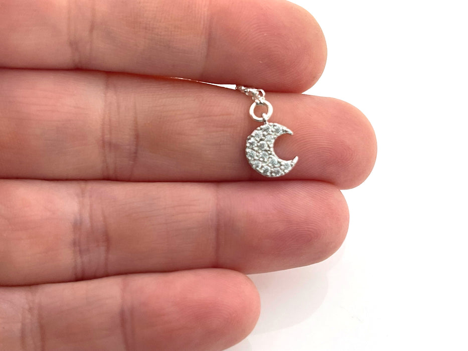 Sterling Silver CZ Crescent Moon Necklace