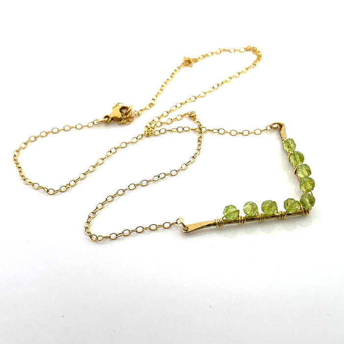 Peridot V Necklace – One-of-a-Kind Gold Filled Wire Wrapped Jewelry