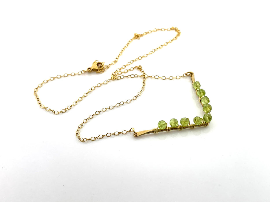 Peridot V Necklace – One-of-a-Kind Gold Filled Wire Wrapped Jewelry