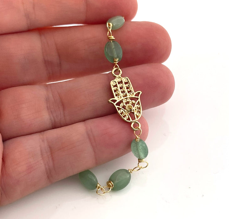 Green Aventurine Hamsa Bracelet – Hand Wire Wrapped Gemstone Jewelry