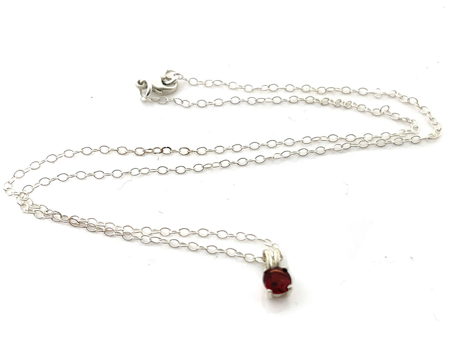 Garnet Solitaire Necklace – Sterling Silver Gemstone Pendant