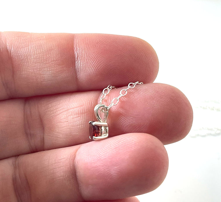 Garnet Solitaire Necklace – Sterling Silver Gemstone Pendant