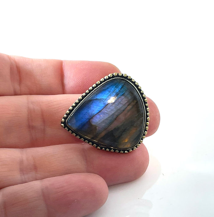 One of a Kind Labradorite Statement Ring – Sterling Silver, Size 9