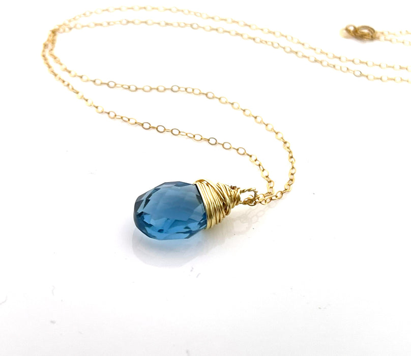 London Blue Topaz Necklace – Gold Filled Gemstone Pendant