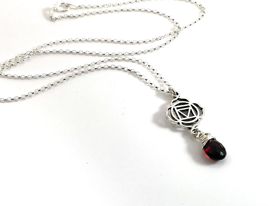 Garnet Root Chakra Necklace – Sterling Silver Chakra Pendant