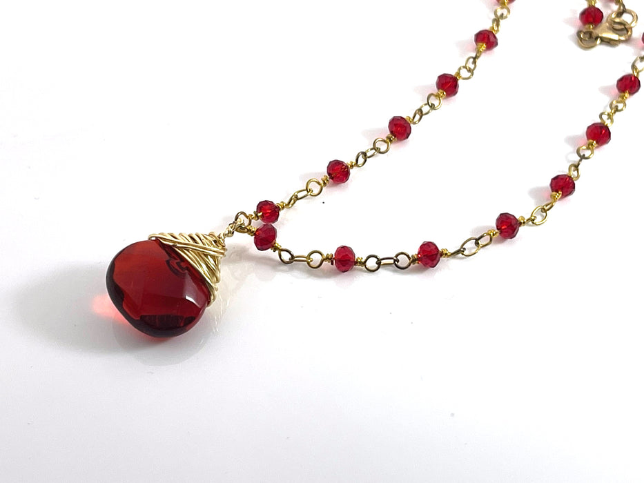Red Glass Pendant Necklace – Gold Plated Brass, 18 Inch