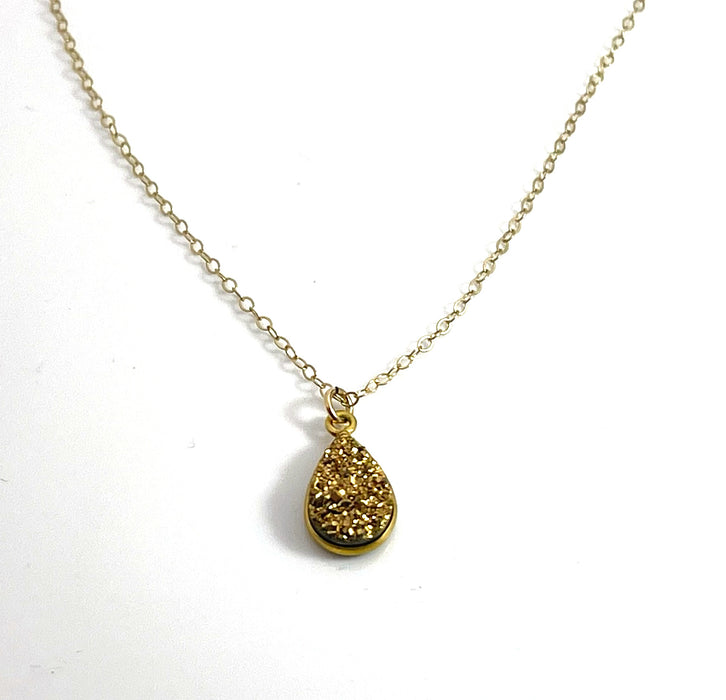 Gold Druzy Teardrop Necklace – 14k Gold Fill
