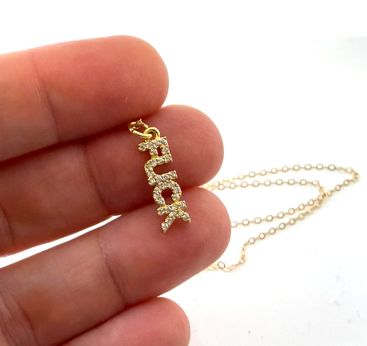 Tiny “Fuck” Necklace – 14K Gold Filled Dainty Word Necklace – Minimalist Statement Jewelry – 16" Chain