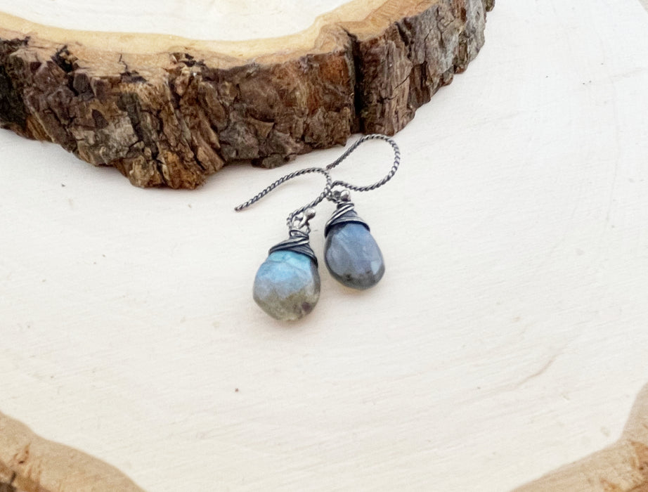 Labradorite Briolette Oxidized Sterling Silver Earrings