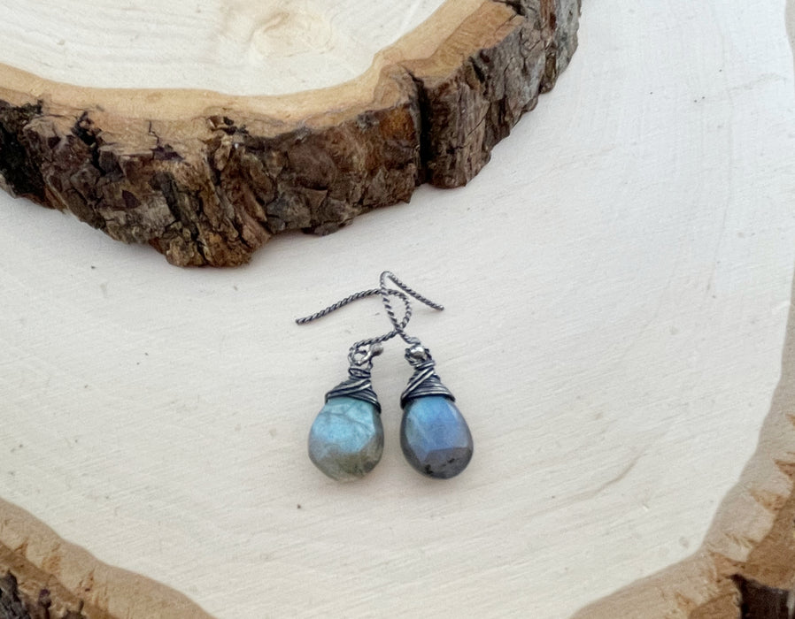 Labradorite Briolette Oxidized Sterling Silver Earrings