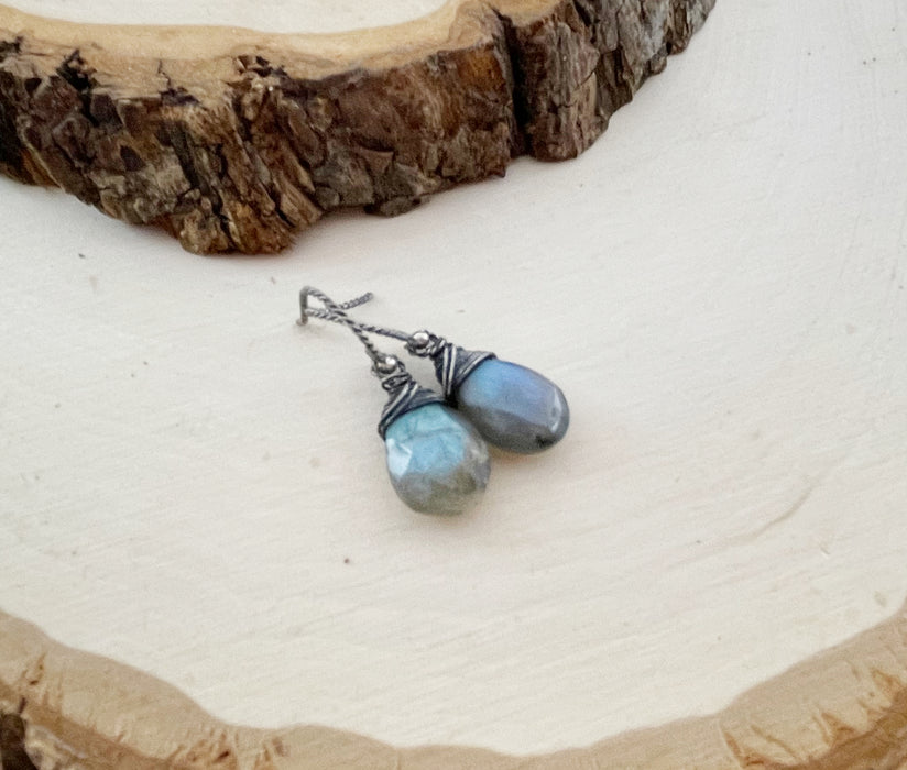 Labradorite Briolette Oxidized Sterling Silver Earrings