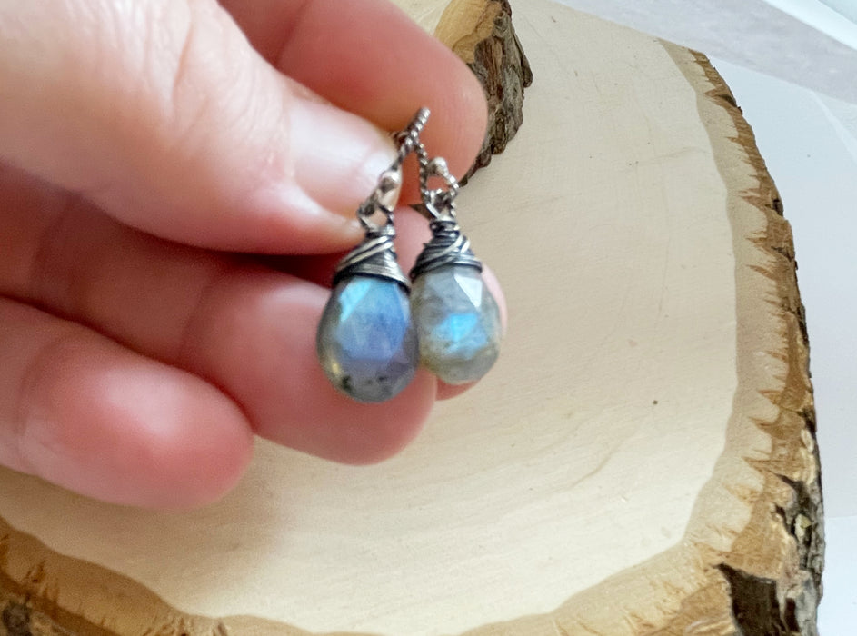 Labradorite Briolette Oxidized Sterling Silver Earrings