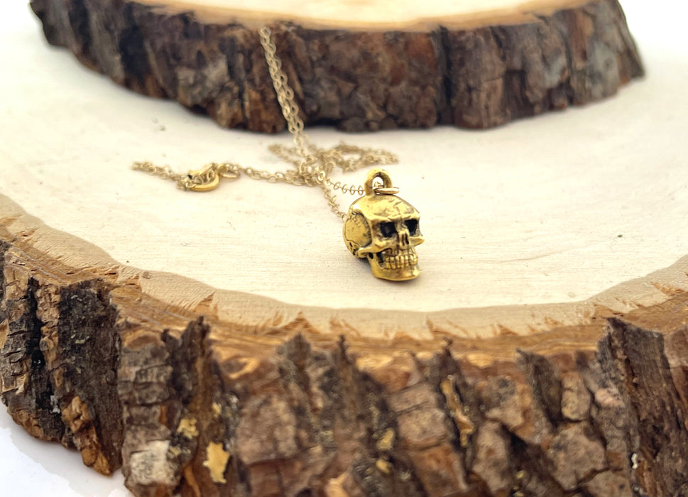 3D Skull Charm Necklace - 14k Gold Fill Necklace - Simple Jewelry - Dainty Necklace