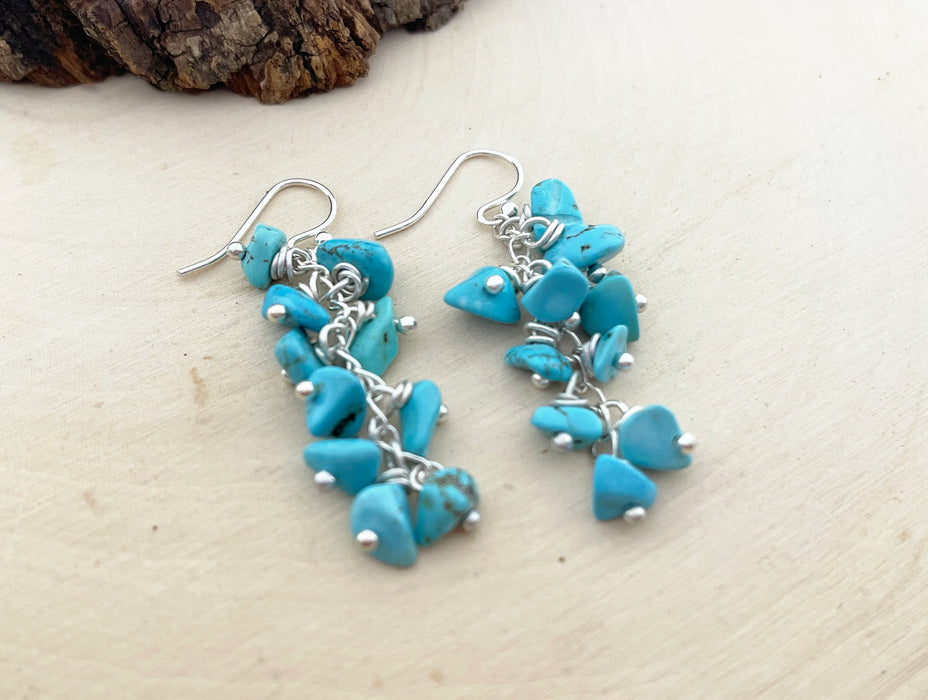 Turquoise Gemstone Cluster Sterling Silver Earrings