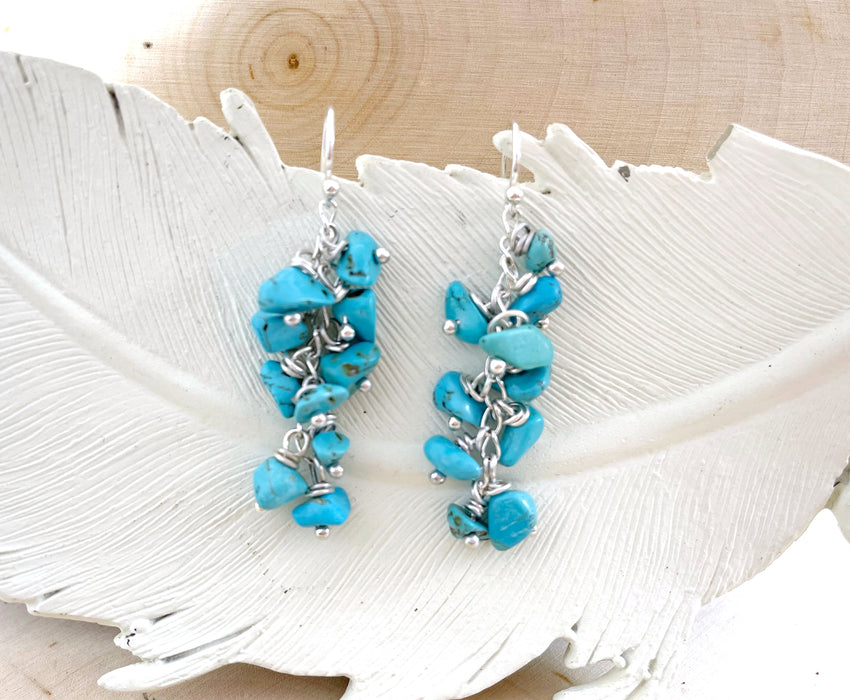 Turquoise Gemstone Cluster Sterling Silver Earrings