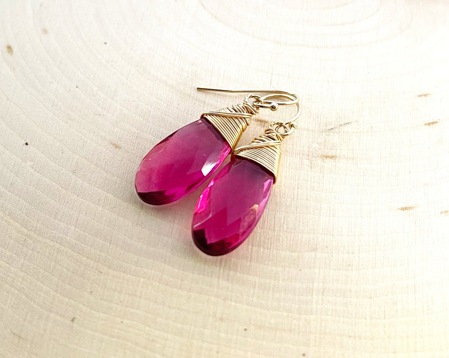 Rubelite Pink Tourmaline Quartz Earrings