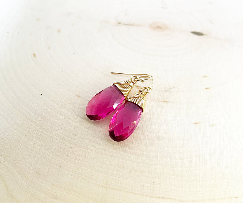 Rubelite Pink Tourmaline Quartz Earrings