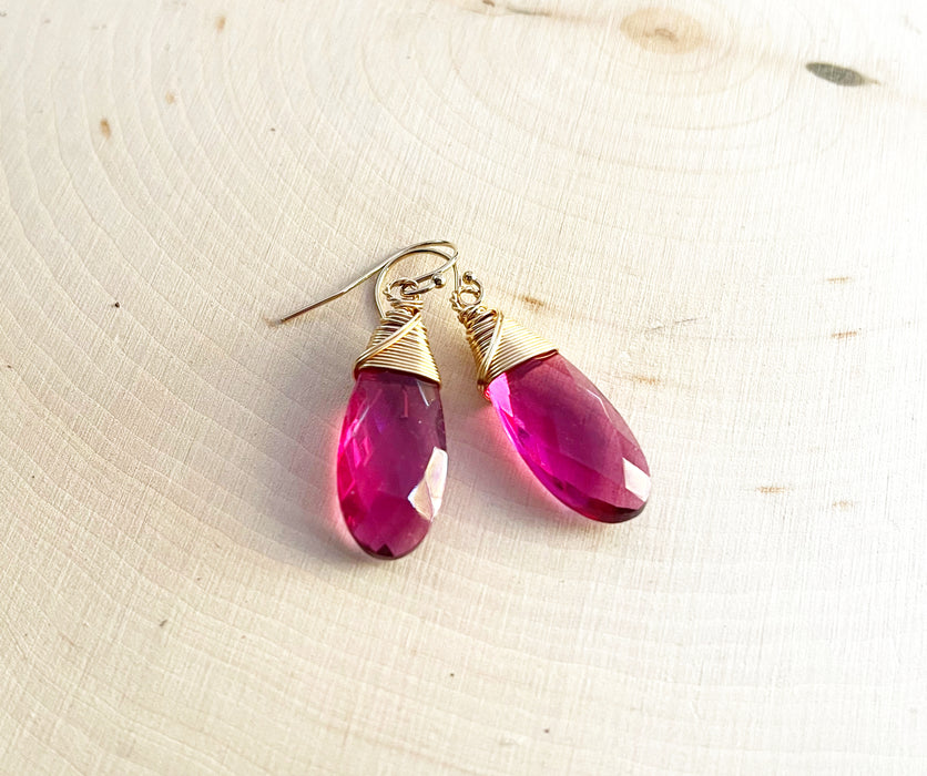 Rubelite Pink Tourmaline Quartz Earrings