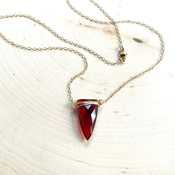 Red Quartz Dagger Necklace – Gold Filled Wire Wrapped
