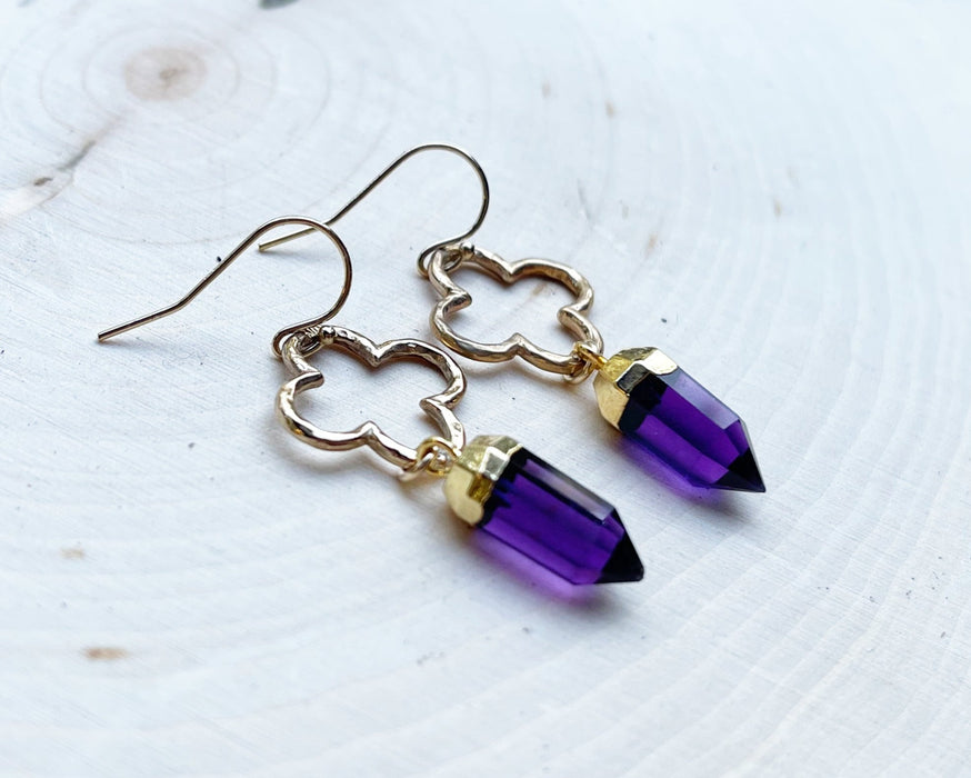 Amethyst Dagger Gold Filled Earrings