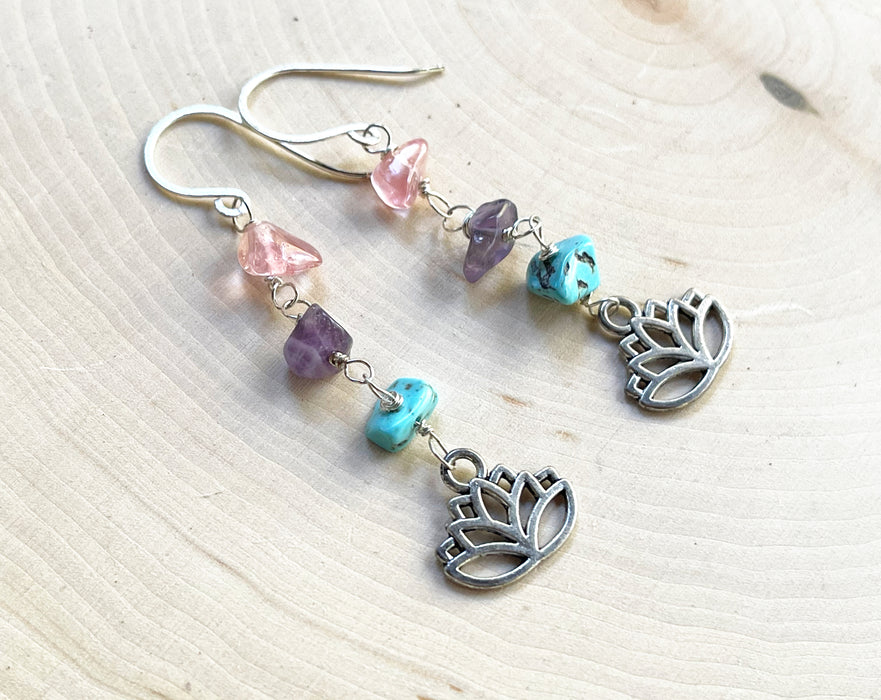 Lotus Charm and Gemstone Earrings