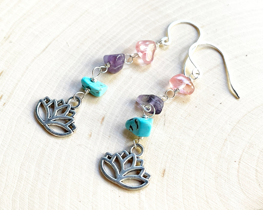 Lotus Charm and Gemstone Earrings