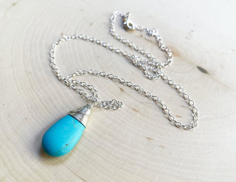 Teardrop Turquoise Sterling Silver Necklace