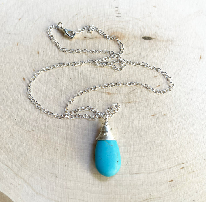 Teardrop Turquoise Sterling Silver Necklace