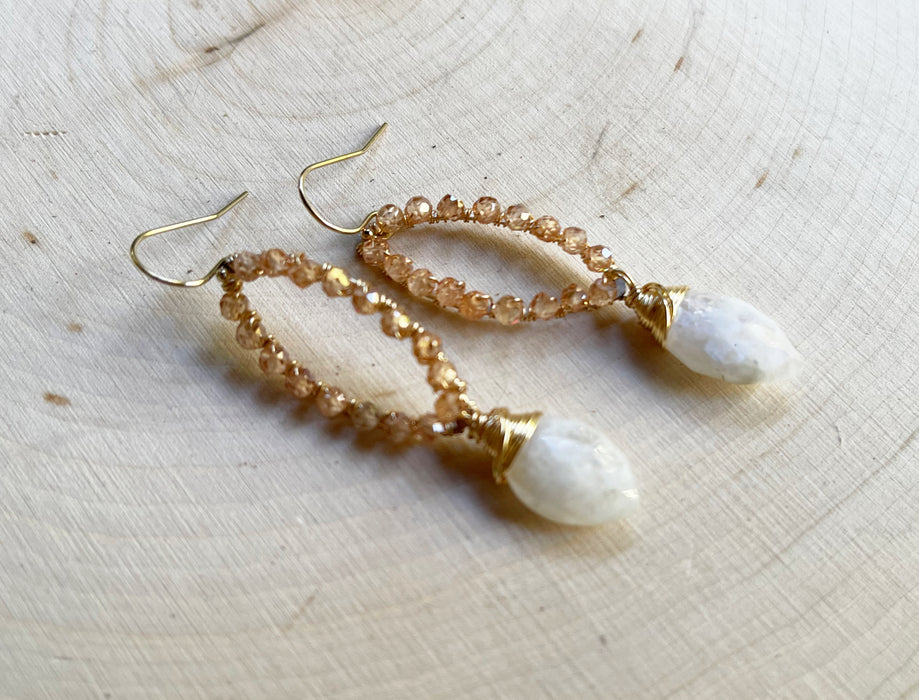 Moonstone and Citrine 14k Gold Filled Earrings