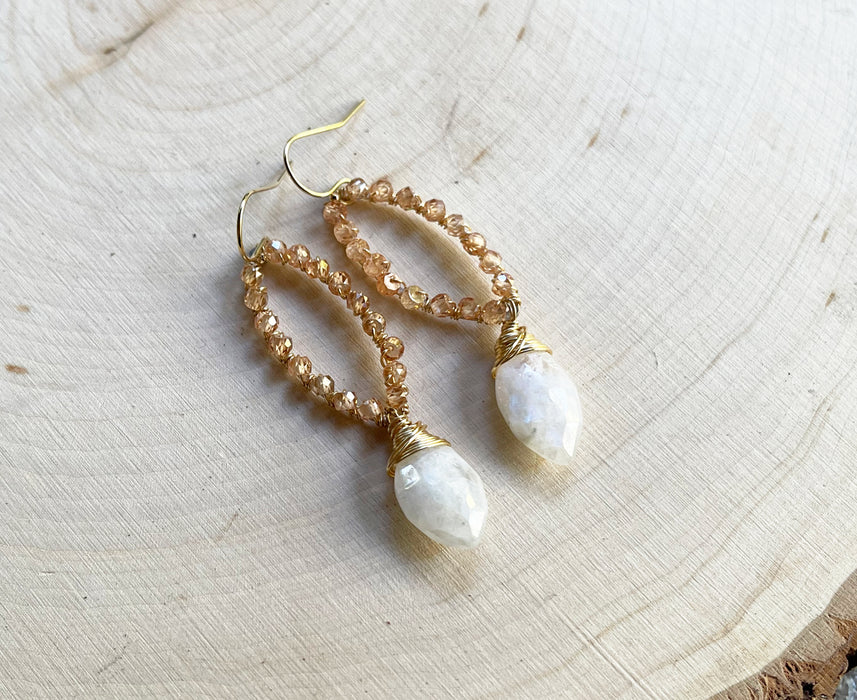 Moonstone and Citrine 14k Gold Filled Earrings