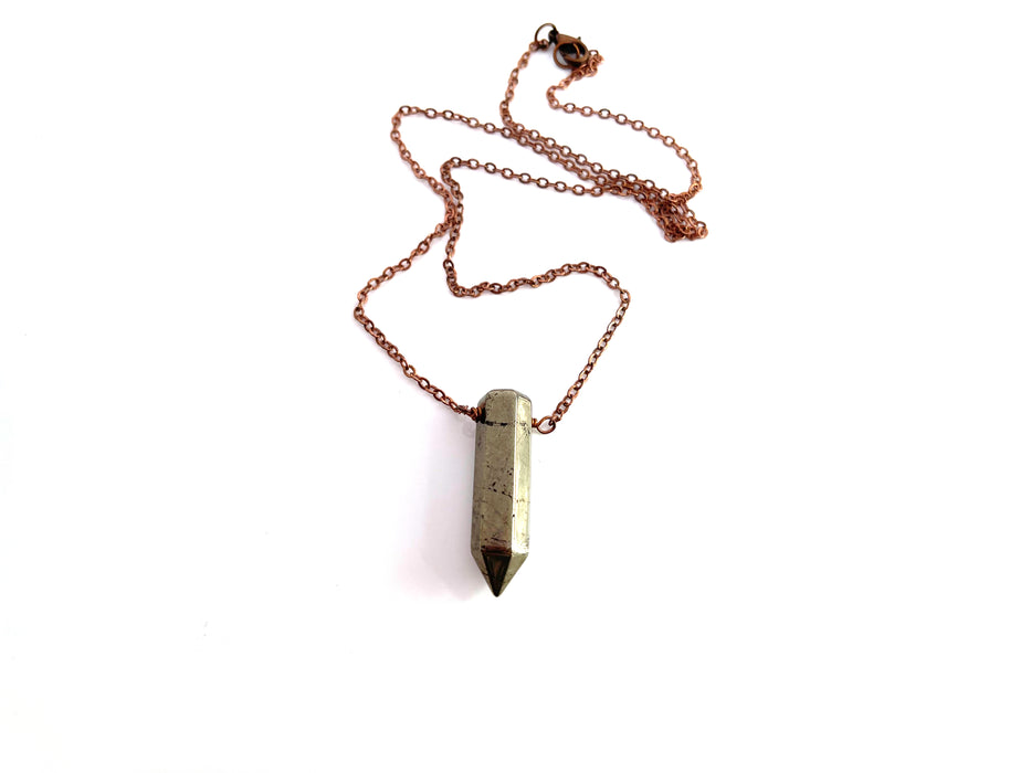 Pyrite Bullet Wire Wrapped Copper Necklace