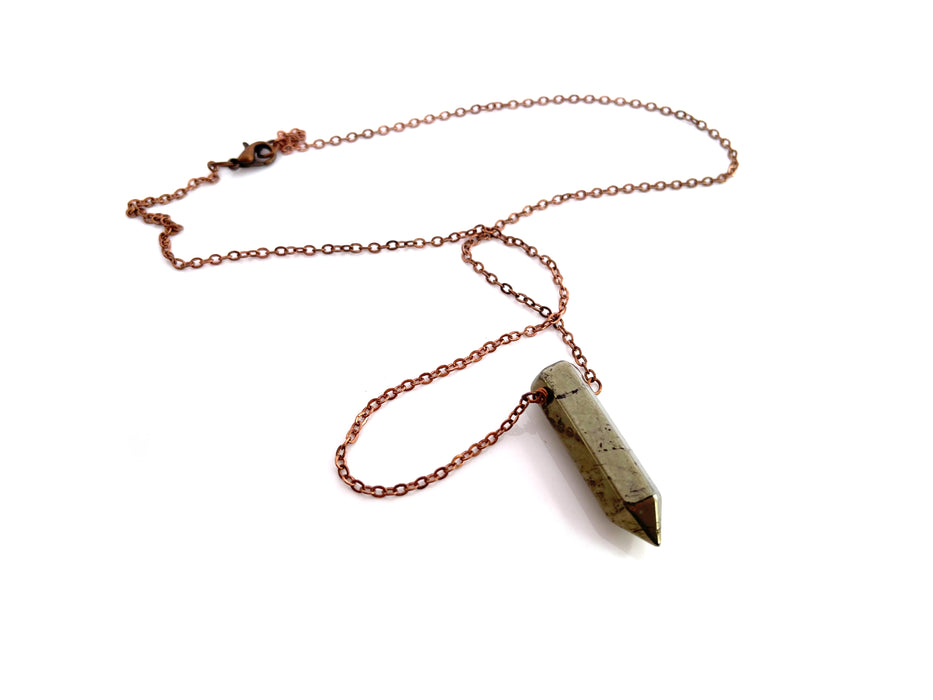 Pyrite Bullet Wire Wrapped Copper Necklace