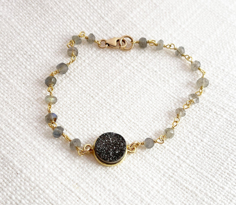 Labradorite and Druzy Gemstone 14k Gold Filled Bracelet