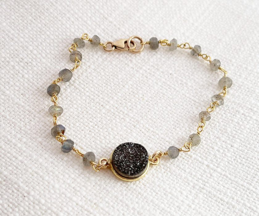 Labradorite and Druzy Gemstone 14k Gold Filled Bracelet