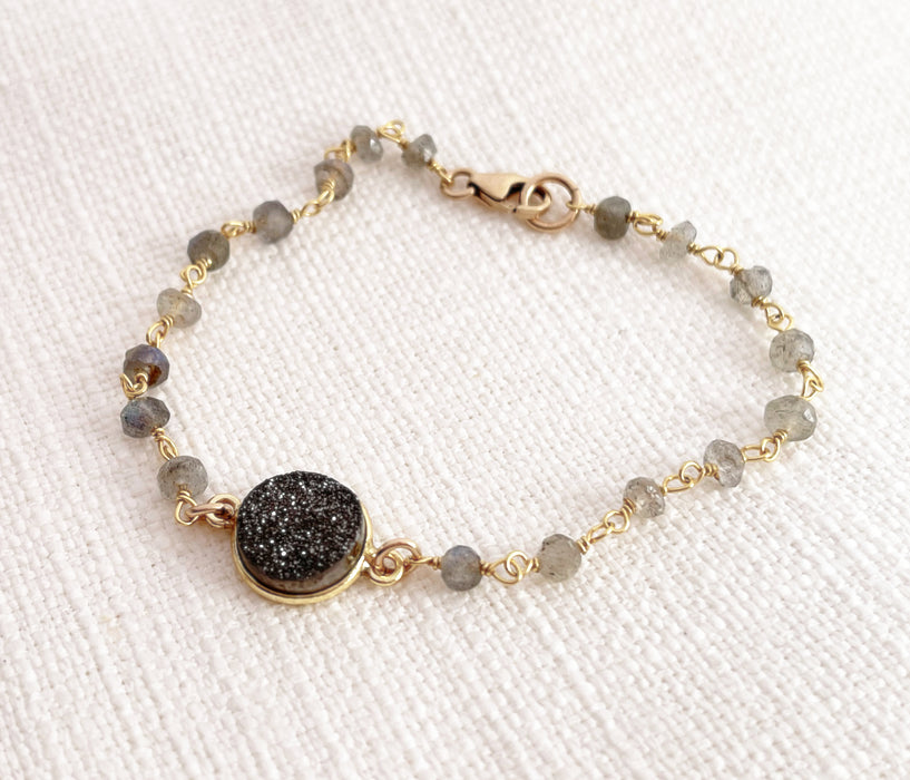 Labradorite and Druzy Gemstone 14k Gold Filled Bracelet