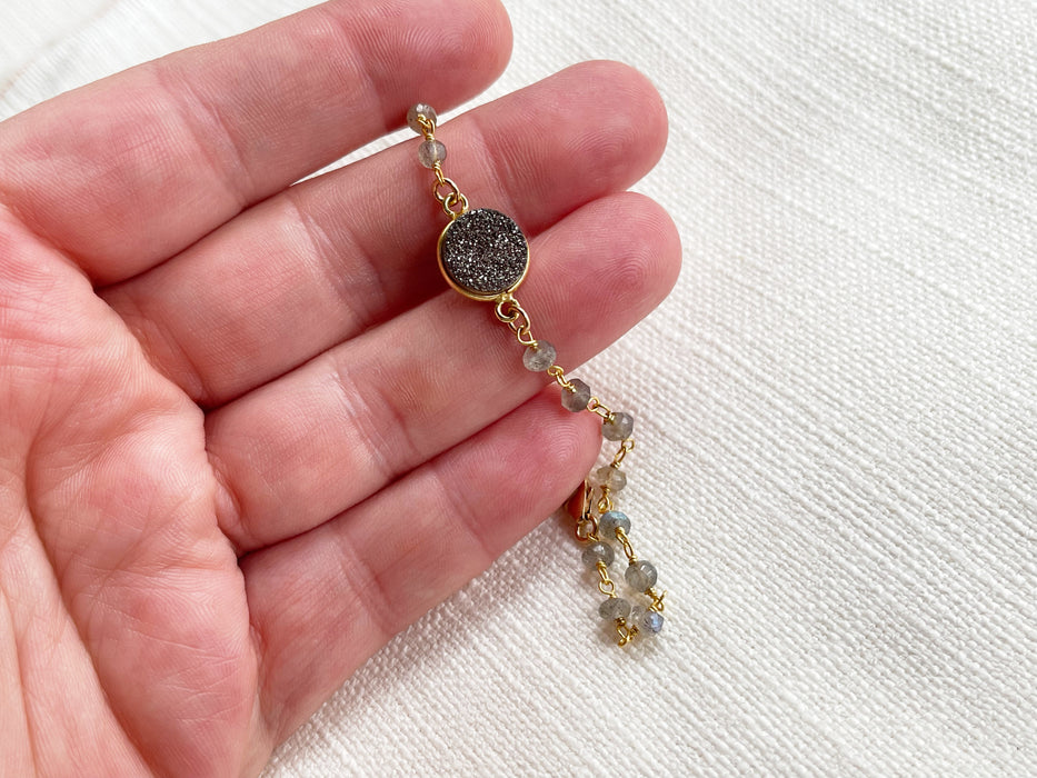 Labradorite and Druzy Gemstone 14k Gold Filled Bracelet