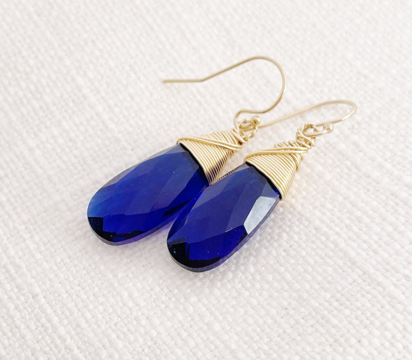 Blue Hydro Quartz 14k Gold Filled Wire Wrapped Earrings