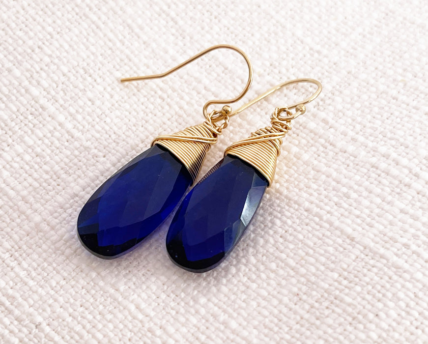 Blue Hydro Quartz 14k Gold Filled Wire Wrapped Earrings