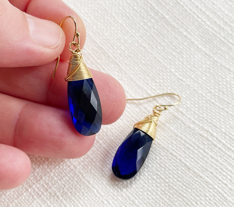 Blue Hydro Quartz 14k Gold Filled Wire Wrapped Earrings