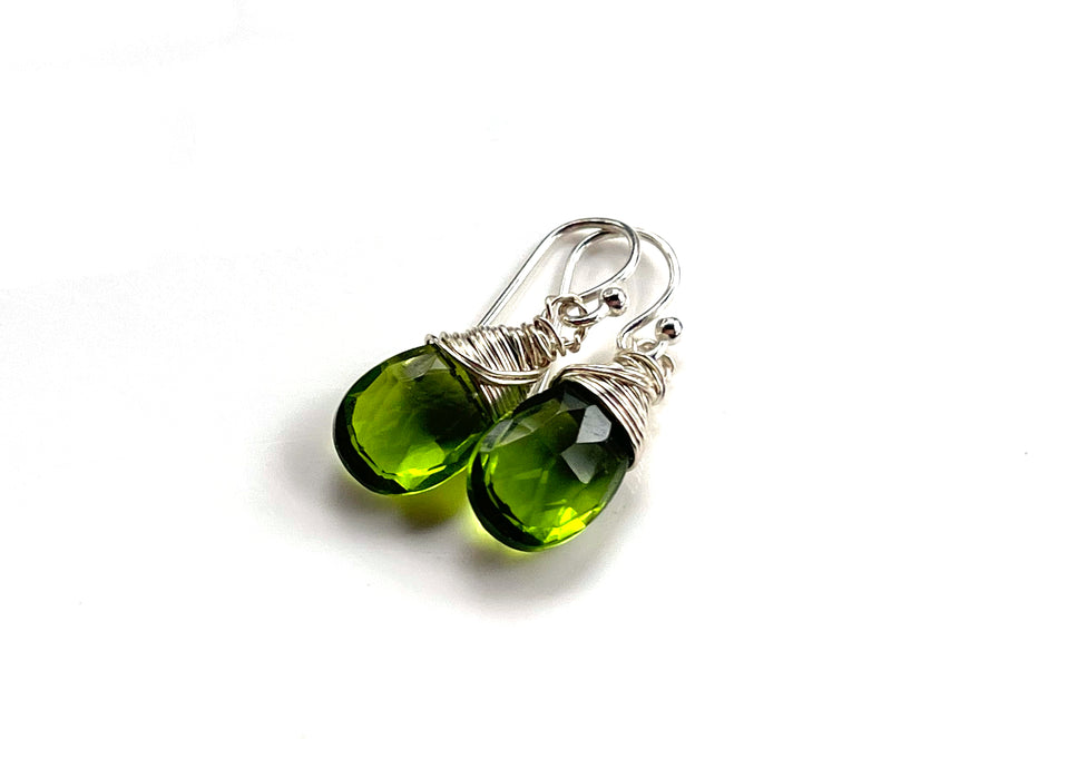 Peridot Gemstone Wire Wrapped Sterling Silver Earrings