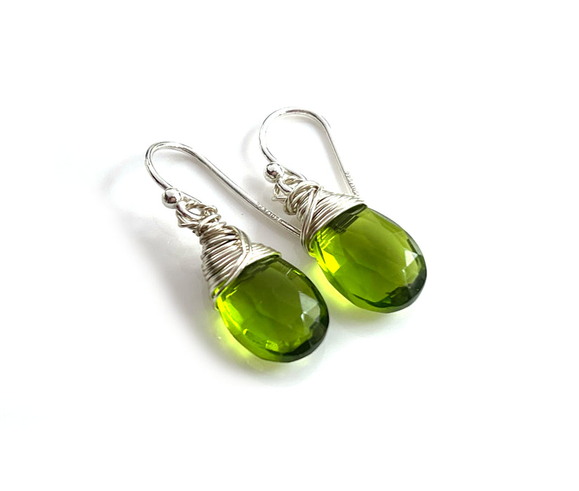 Peridot Gemstone Wire Wrapped Sterling Silver Earrings