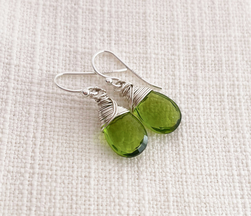 Peridot Gemstone Wire Wrapped Sterling Silver Earrings