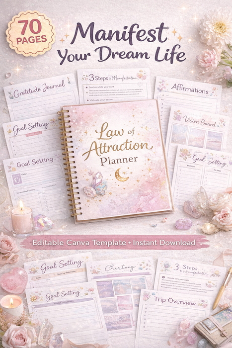 Law of Attraction Planner | 70 Pages | Printable & Editable
