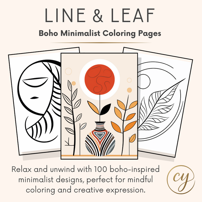 Line & Leaf – 100 Boho Minimalist Coloring Pages (Instant Download PDF)