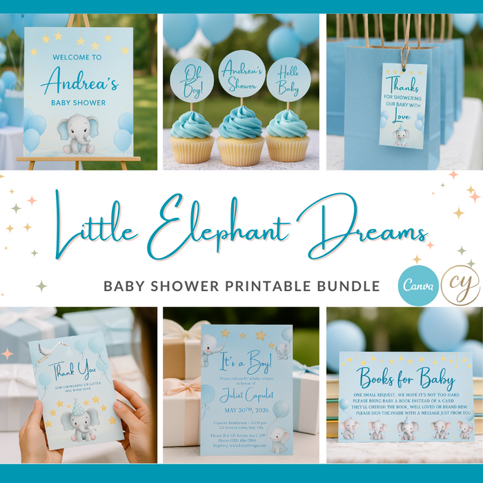 Little Elephant Dreams Baby Shower Printable Bundle
