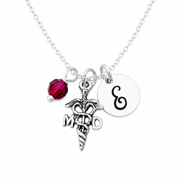 MD Necklace Personalized Initial Birthstone Necklace Doctor Gift Sterling Silver Medical Charm Necklace Graduation Gift for Doctor