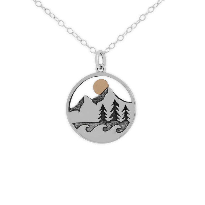 Mountains, Pines & Waves Mixed Metal Necklace