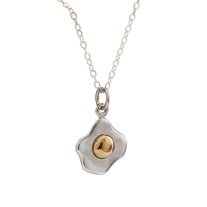 Over Easy Egg Necklace – Sterling Silver with Bronze Yolk, 18" Chain