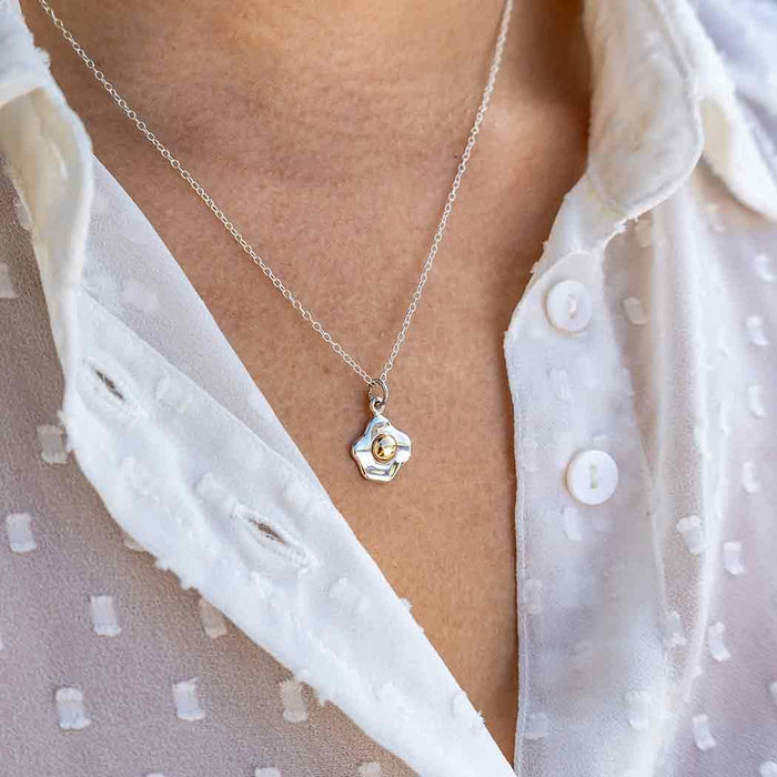 Over Easy Egg Necklace – Sterling Silver with Bronze Yolk, 18" Chain